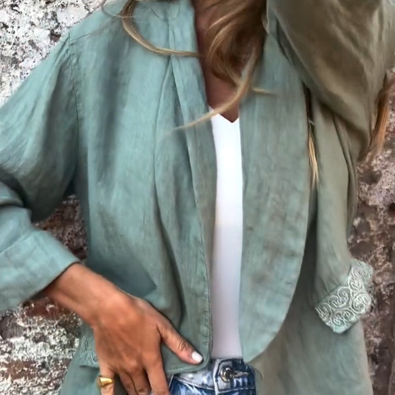 Fashion Canberra I Malena Cotton And Linen Open Front Blouse