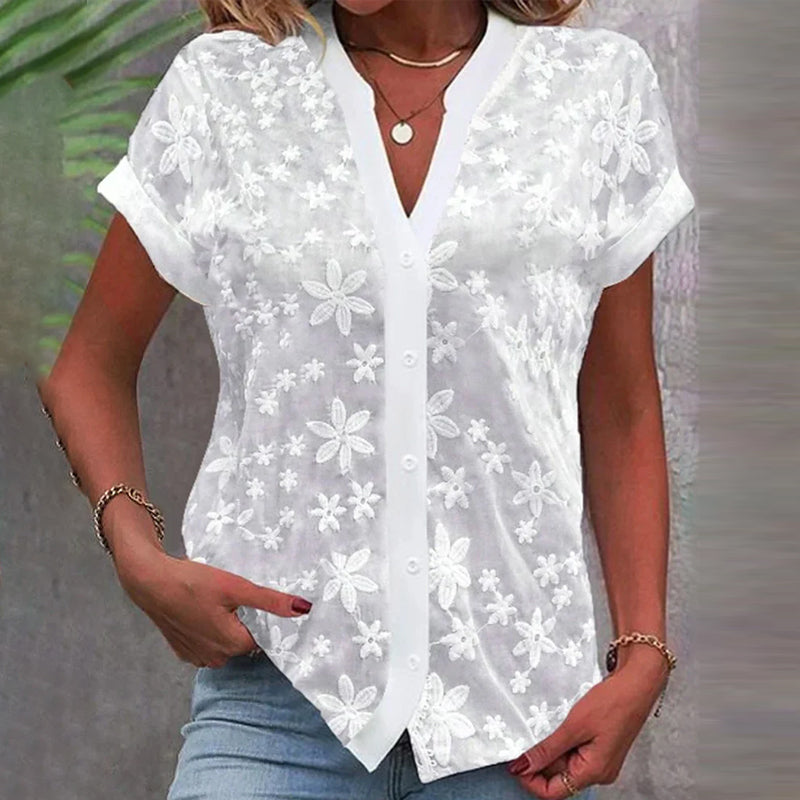 Fashion Canberra I Rita Blouse with short sleeves and V-neck