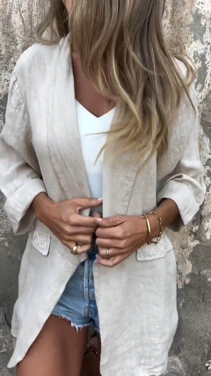 Fashion Canberra I Malena Cotton And Linen Open Front Blouse