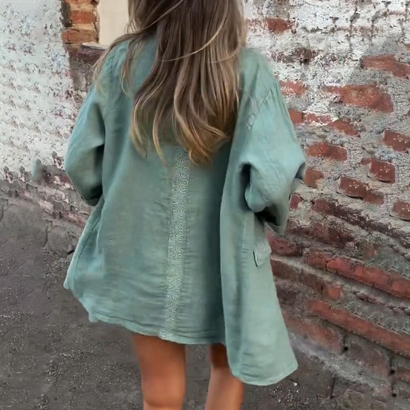 Fashion Canberra I Malena Cotton And Linen Open Front Blouse