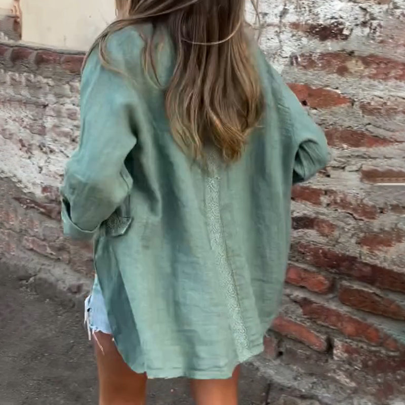 Fashion Canberra I Malena Cotton And Linen Open Front Blouse